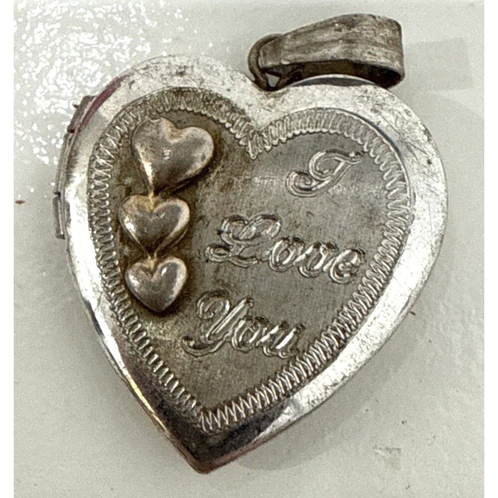 Vintage Sterling 'I Love You' Heart Locket Pendant Charm Engraved